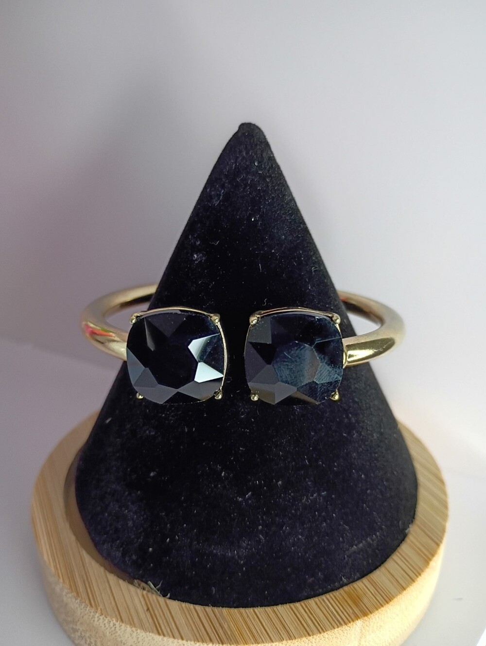 Gold-Frame Double Black Stone Cuff Bracelet - Picture 1 of 3
